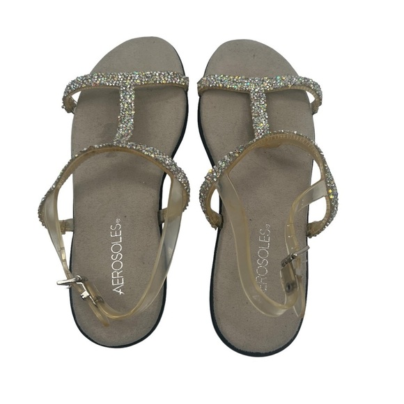 Aerosoles Silver Glitter Embellished Clear Strap Sandals Size 9 Women’s - Picture 4 of 8